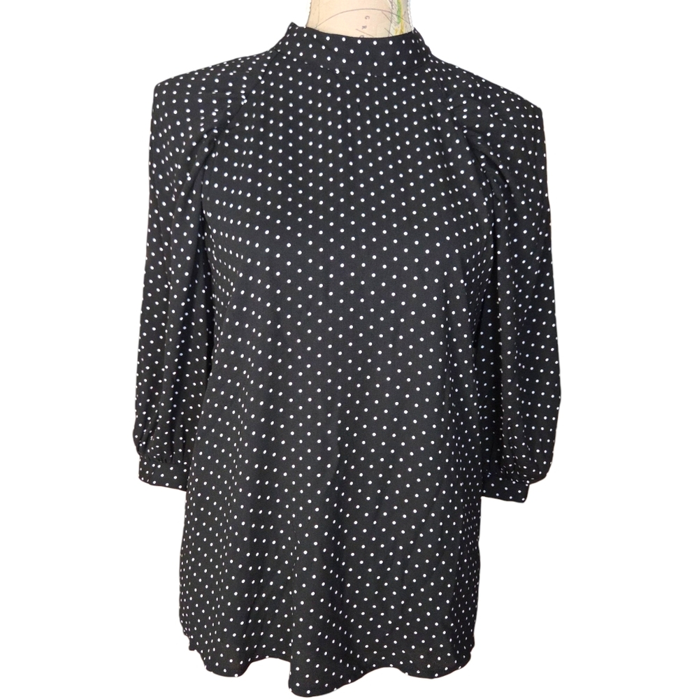 HALOGEN Size Small Black White Polka Dot Balloon Sleeve Blouse NWT